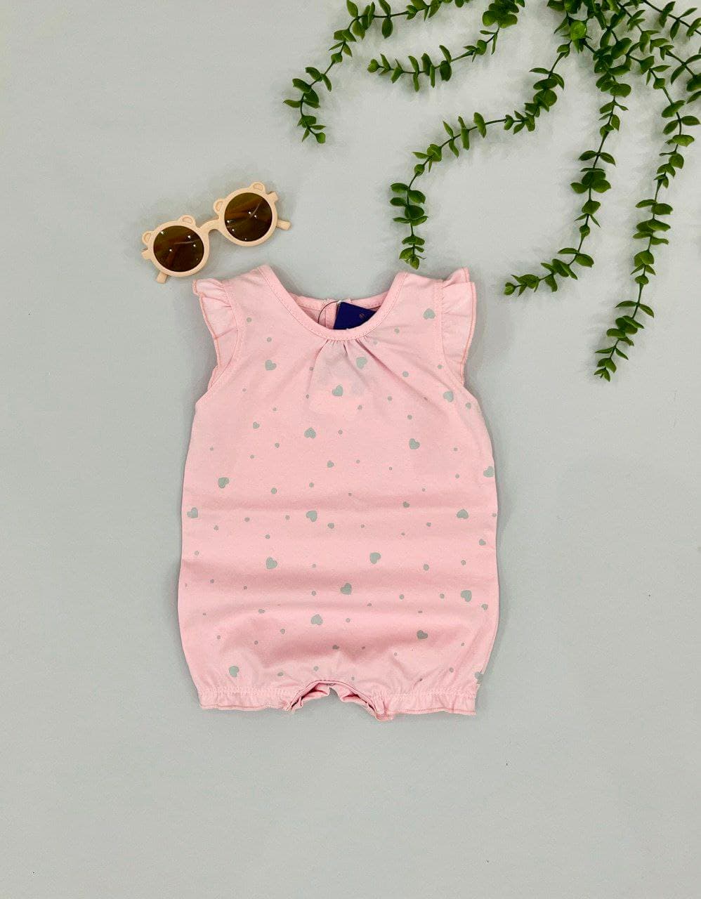 رامپر دخترانه پنبه طرح قلب ریز