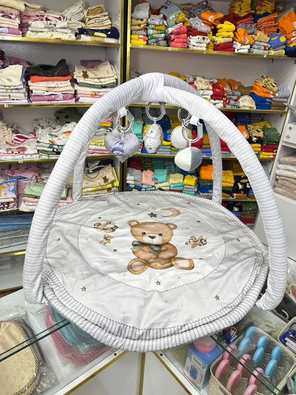 تشک بازی مخمل دایره طرح خرس خلبان نوزادی و کودک کد 91012