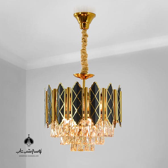لوستر فلزی کریستال قطر 40 طلا مشکی N2679