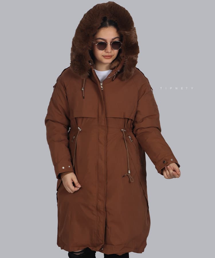 کاپشن زنانه بلند و کلاه خزدار 2170