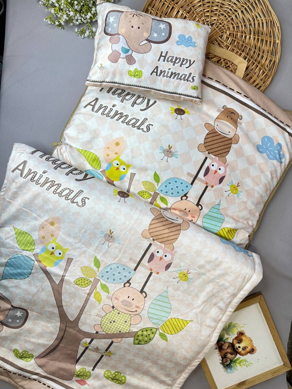 ست رخت خواب مسافرتی طرح حیوانات خوشحال نوزادی و کودک کد 22052