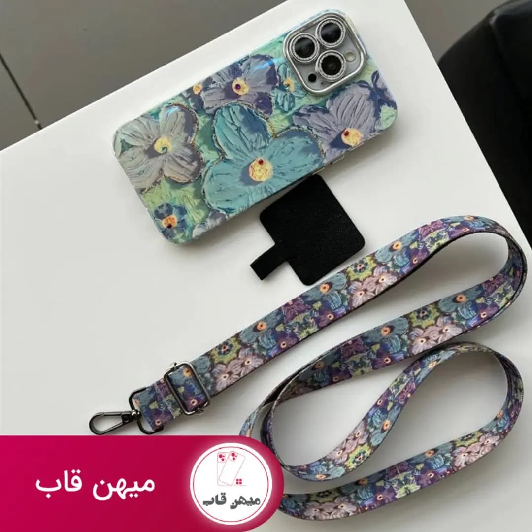 قاب گوشی آیفون گل آبرنگی همراه با بند هدیه - کد (۹۰۰۳)