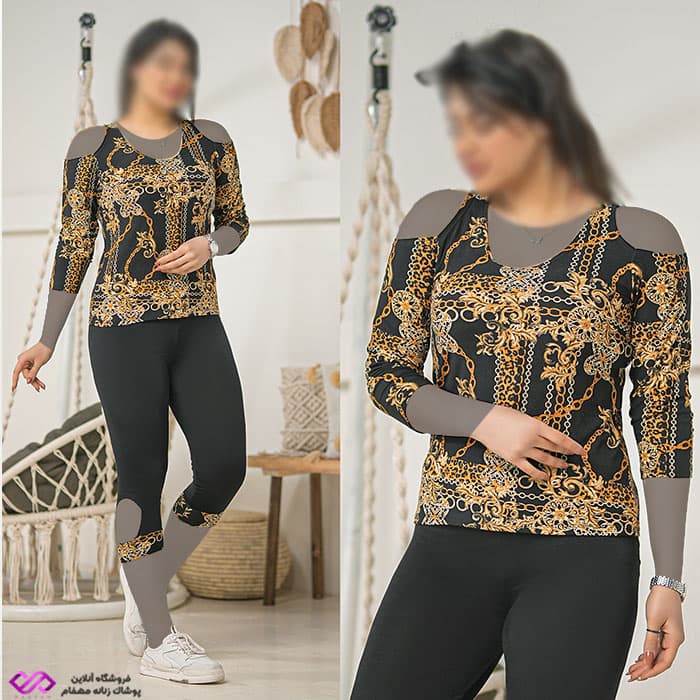تیشرت سرشانه باز زنجیری و شلوارک دمپا هلالی