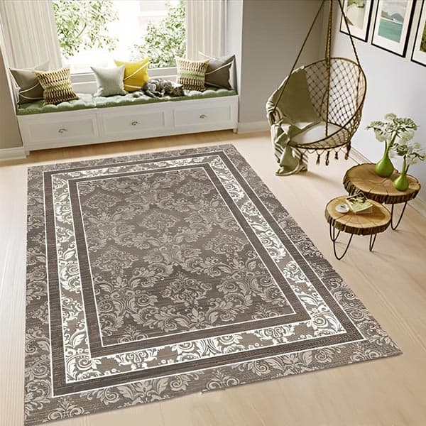 کاور فرش مخمل طوسی نگین ترمه مدل 405