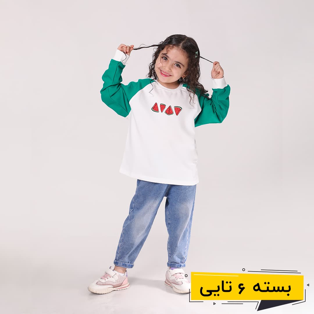 خرید عمده بلوز دخترانه طرح رگلان هندوانه | بچگانه (6 تایی)