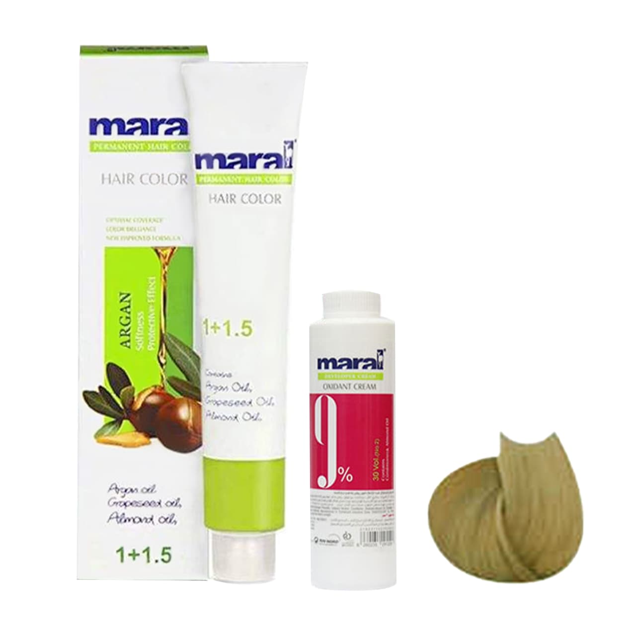 کیت رنگ مو مارال شماره 8.51 حجم 100 میلی لیتر رنگ بلوند بژ روشن به همراه اکسیدان مارال مدل 30vol نه درصدی حجم 150 میلی لیتر