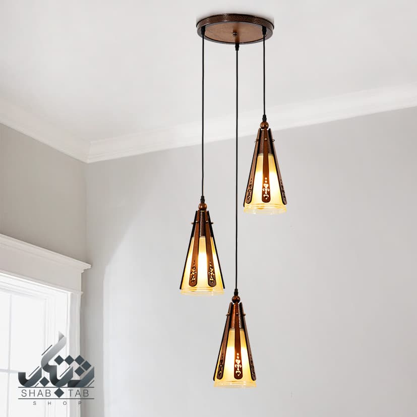 لوستر چوبی سه شعله دارکار مدل کلاب کد 96