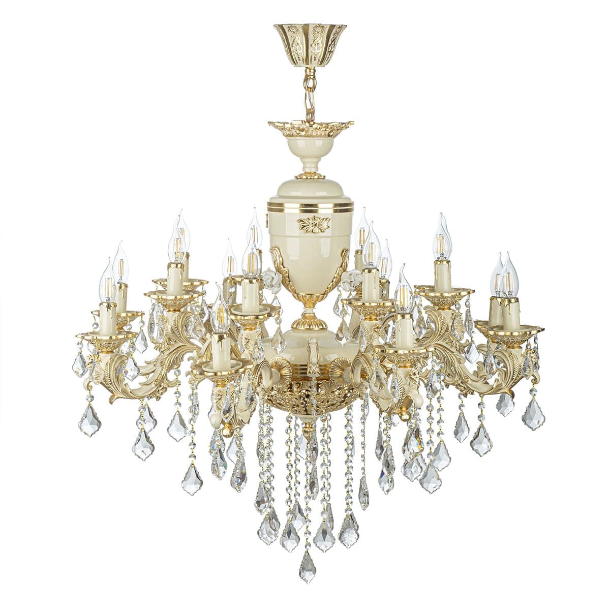 لوستر شانزده شعله چشمه نور کد S3704/8-GWT طلایی کرم