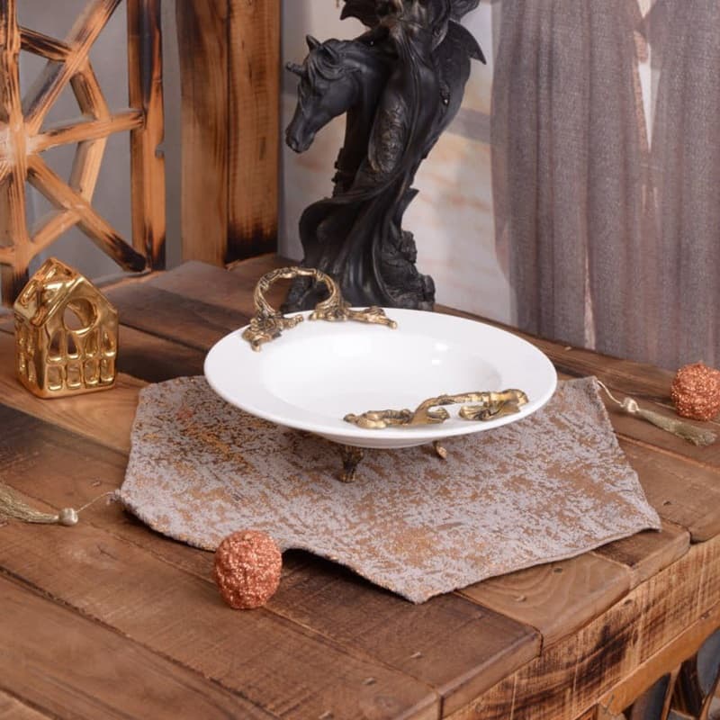 ظرف پذیرایی کوچک دسته پیوتر طلایی سایز23 کد 146