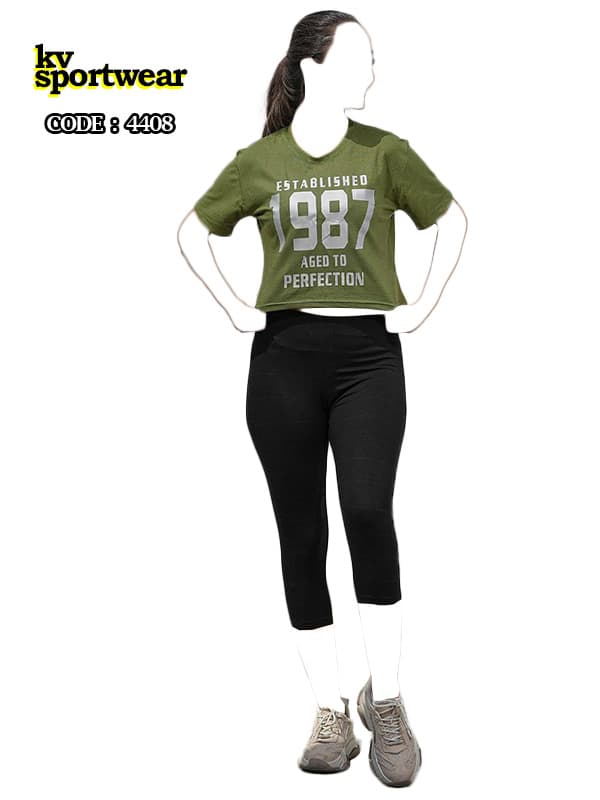 ست کراپ شلوار برمودا نخی ورزشی زنانه کد 001