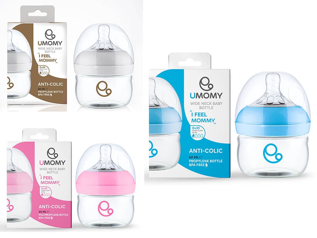 شیشه شیر آنتی کولیک دهانه عریض حجم 60 میل 1 قطره بدو تولد یومامی umomy