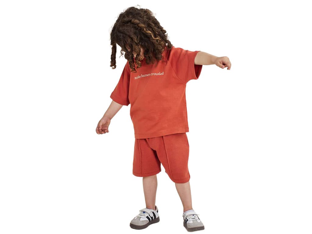 تیشرت و شلوارک نوزاد و کودک رنگ آجری طرح کلمات انگلیسی بشیر BASHIR