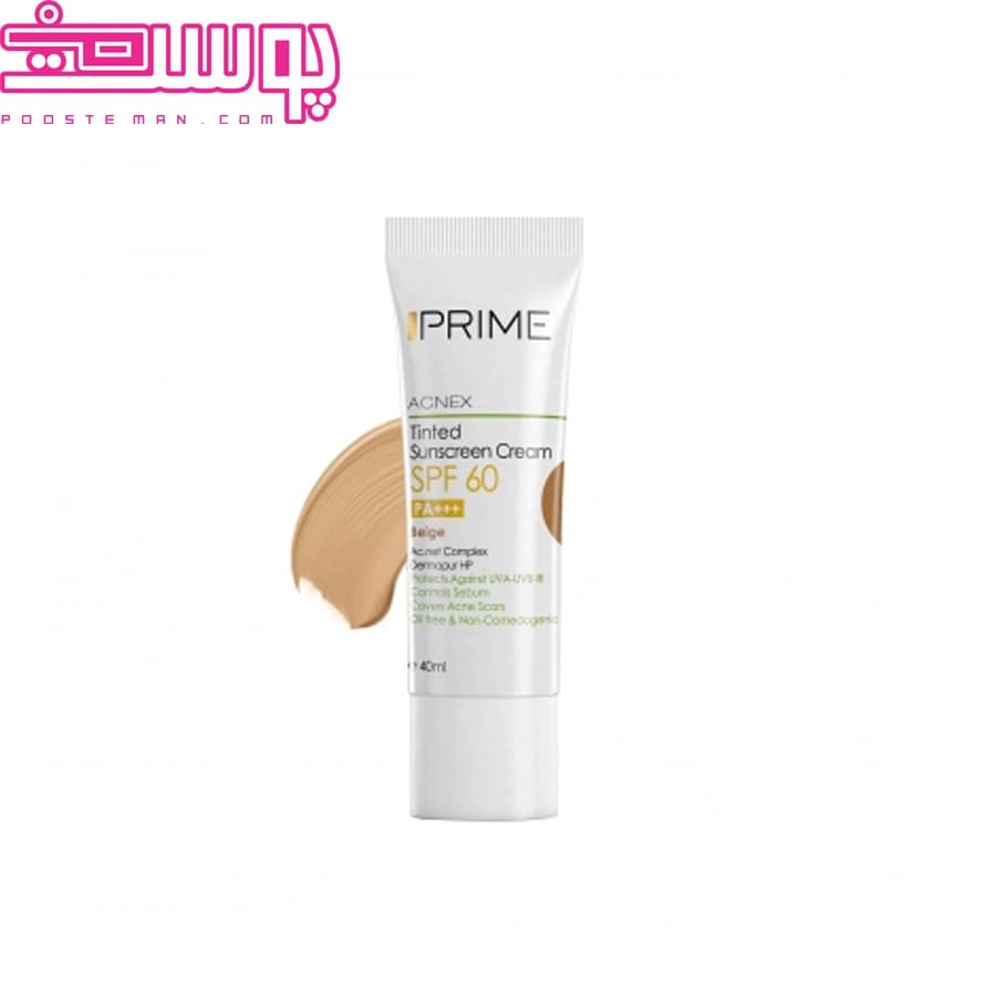 کرم ضد آفتاب رنگی SPF60 پرایم Prime مناسب پوست چرب و مستعد جوش 40ml