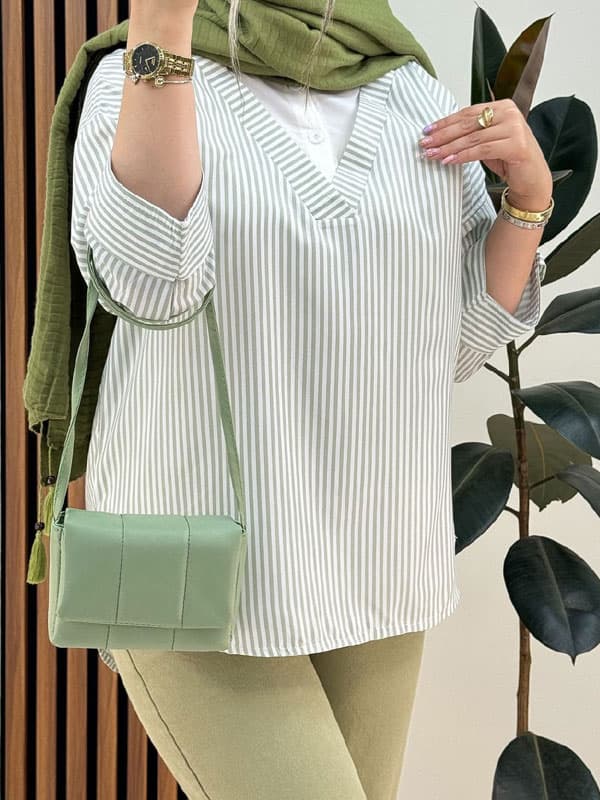 مانتو شومیزی جلو بسته دخترونه مدل راه راه