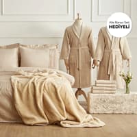 سرویس جهیزیه خواب و حمام 14 پارچه کاراجاهوم Nehir طلایی