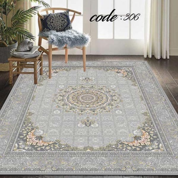 کاور فرش مخمل طوسی نگین ترمه مدل 306