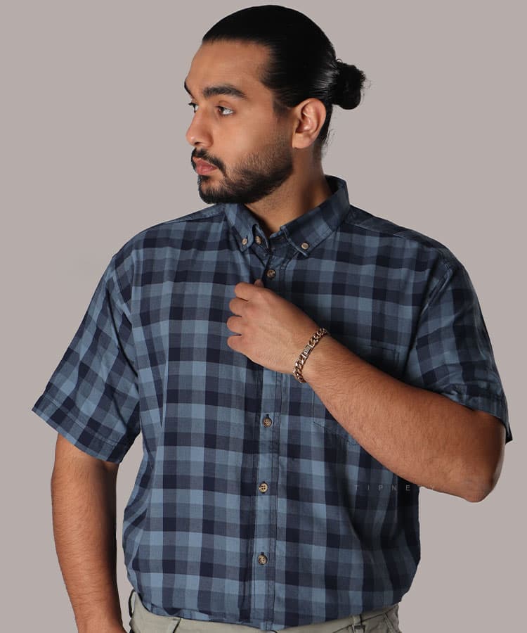 پیراهن آستین کوتاه مردانه چهارخانه 4411