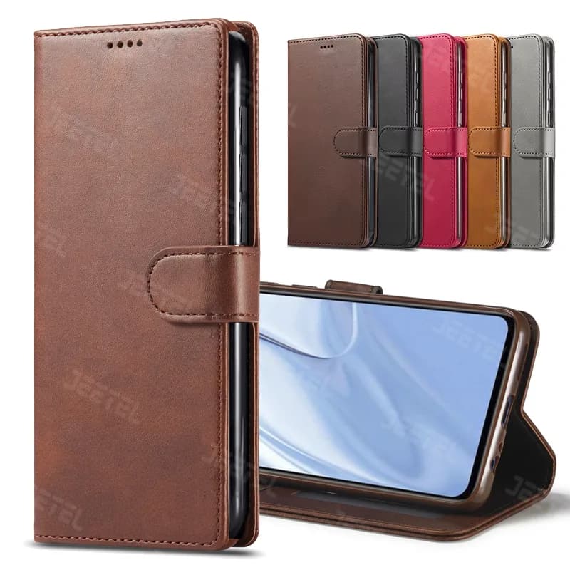 کیف چرمی Xiaomi Redmi Note 9 مدل لپ تاپی جاکارتی دار (محافظ لنزدار)