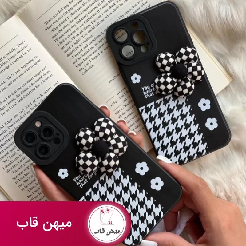 قاب موبایل آیفون گل شطرنجی بالشتی سیاه و سفید - کد (۹۹۸۸۷)