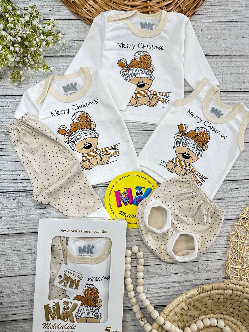 پنج تکه طرح آدم برفی کرمی نوزادی و کودک کد 117419