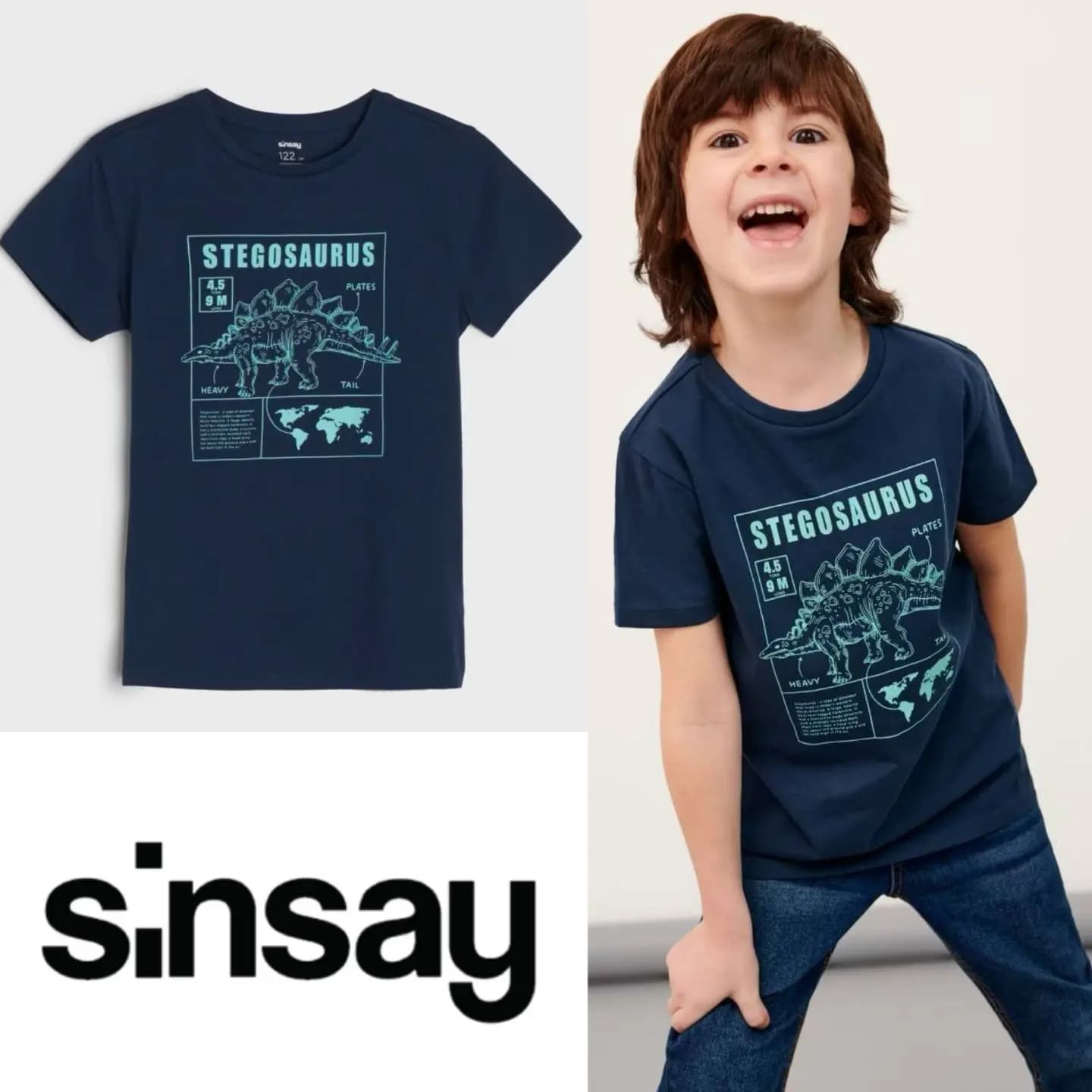 تیشرت نخی سورمه ای دایناسوری پسرانه برند سینسی