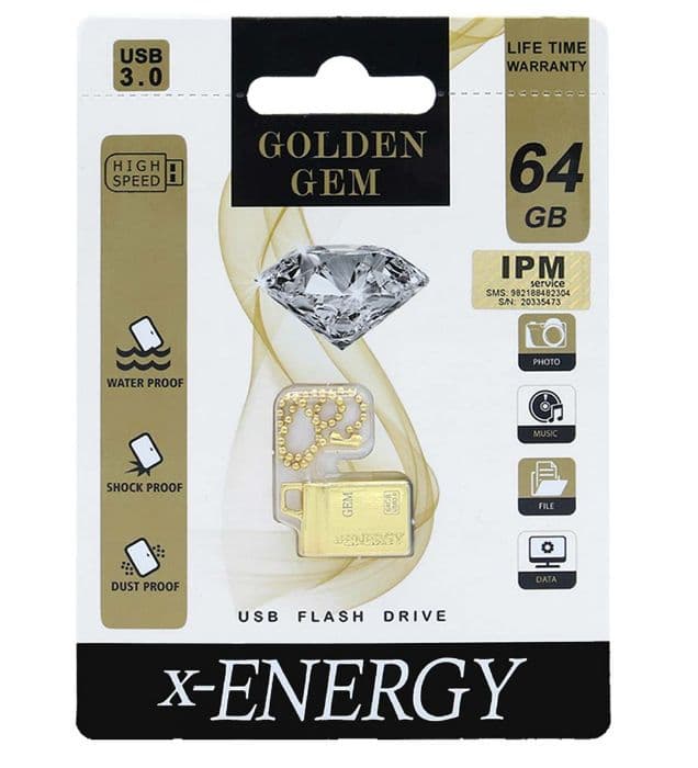 فلش مموری ایکس انرژی مدل GOLDEN GEM ورژن USB3.0 ظرفیت 64 گیگابایت