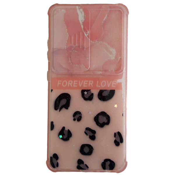 قاب سيليکون محافظ لنز کشويي برّاق طرح دار شیائومی Redmi Note 10 Pro طرح صورتی مشکی