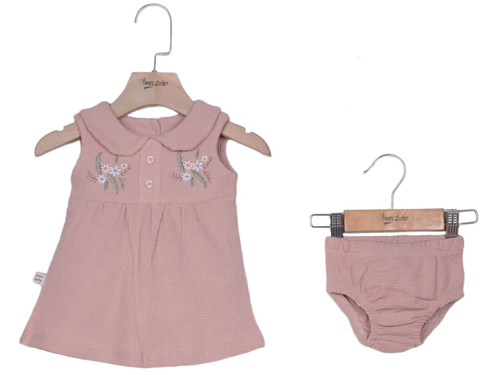 سارافون و شورت نوزاد و کودک رنگ کالباسی طرح گلدوزی شده آی نور بیبی inoor baby