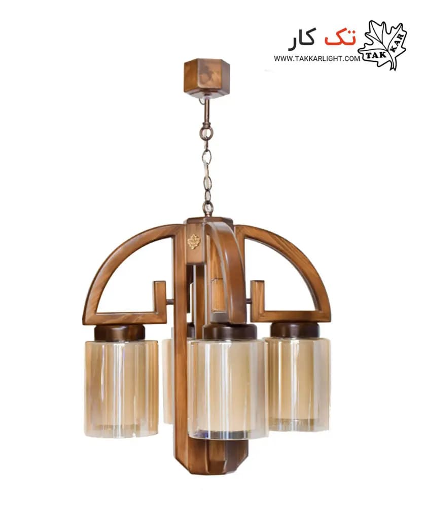 لوستر چوبی 4 شعله مدل درسا(رو به پایین)