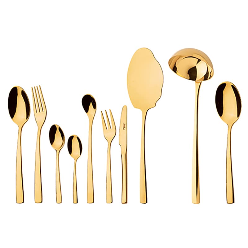 سرویس قاشق و چنگال 24 نفره ناب استیل طرح فلورانس دور طلایی (98 پارچه)