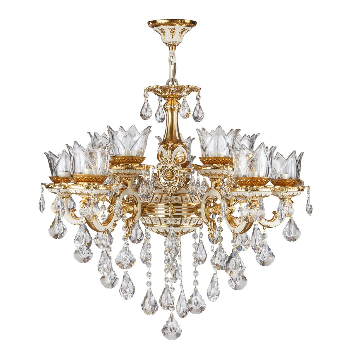 لوستر 10 شعله چشمه نور کد S3559/5+5-GWT طلایی کرم