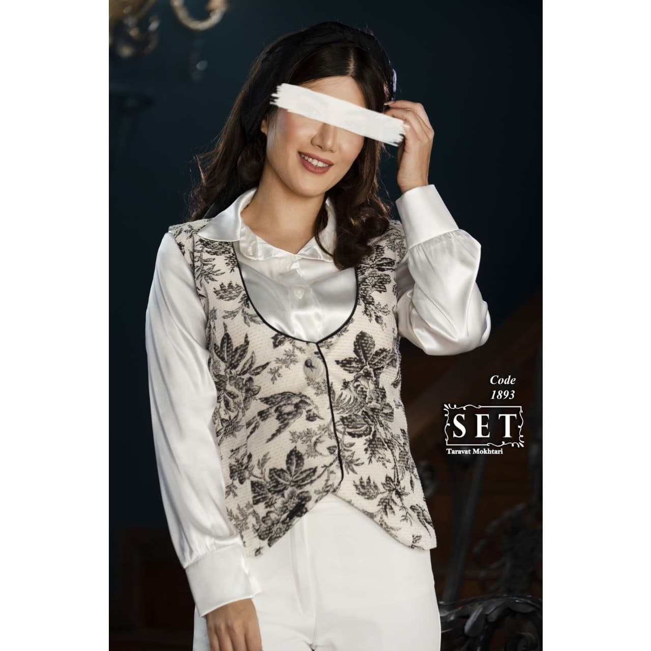 جلیقه مجلسی ژاکارد مدل آسنات رنگ سفید کد 1893 برند SET