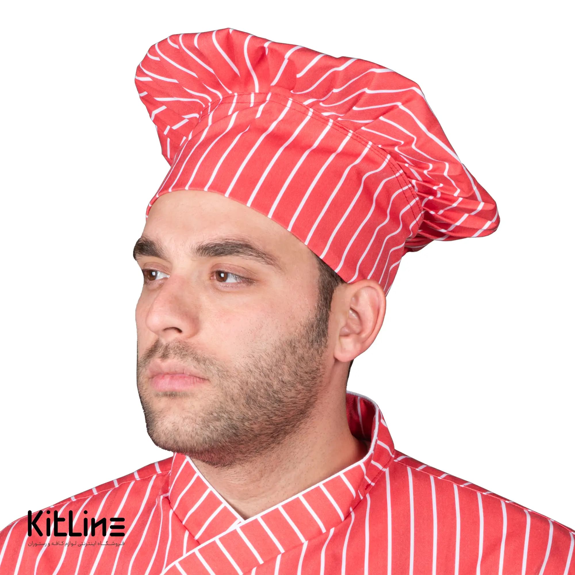 کلاه سرآشپز ترگال کجراه راه راه قرمز پوشاکو