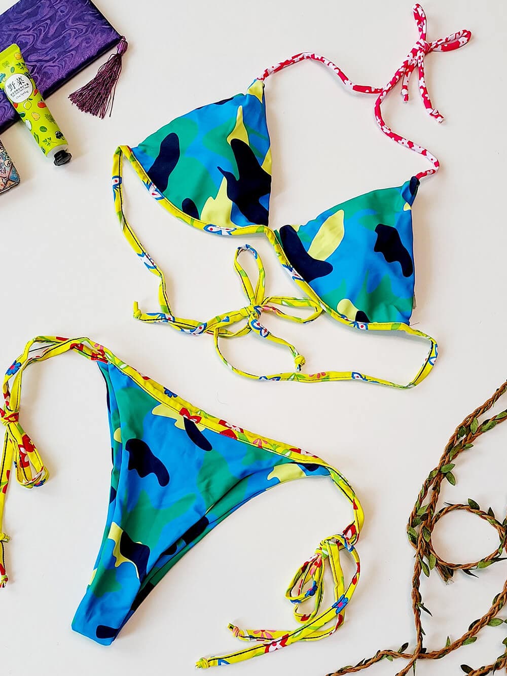 ست بیکینی شنا طرح ارتشی دو تکه زنانه مارک شین ( shein )