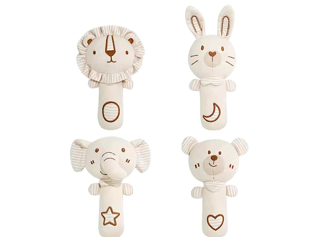 جغجغه سوسیسی نوزادی رنگ کرم طرح حیوانات kakiblin