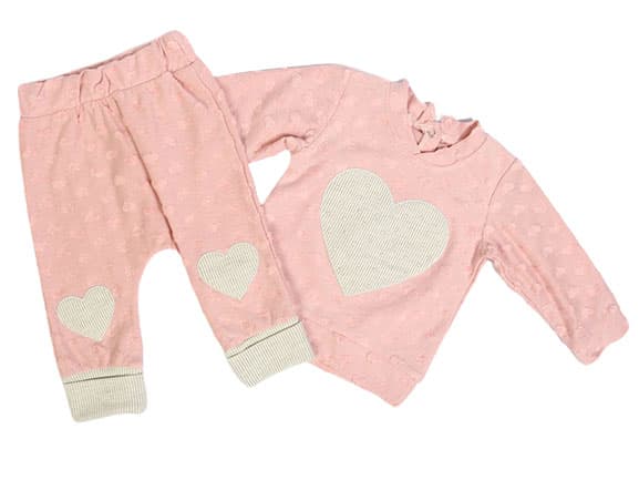 بلوز و شلوار مجلسی نوزادی دخترانه با پارچه طرحدار طرح قلب ال سی ELCI