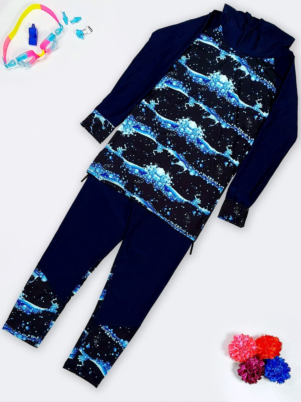 مایو زنانه اسلامی باحجاب تمام پوشیده سرمه ای و مشکی رنگ برند اسپیدو ( Speedo )