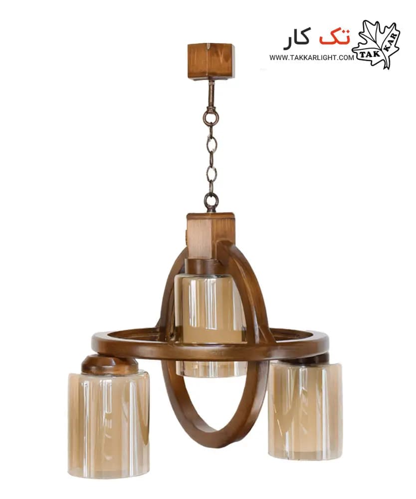 چراغ آویز چوبی 3 شعله طرح آیلین (رو به پایین)