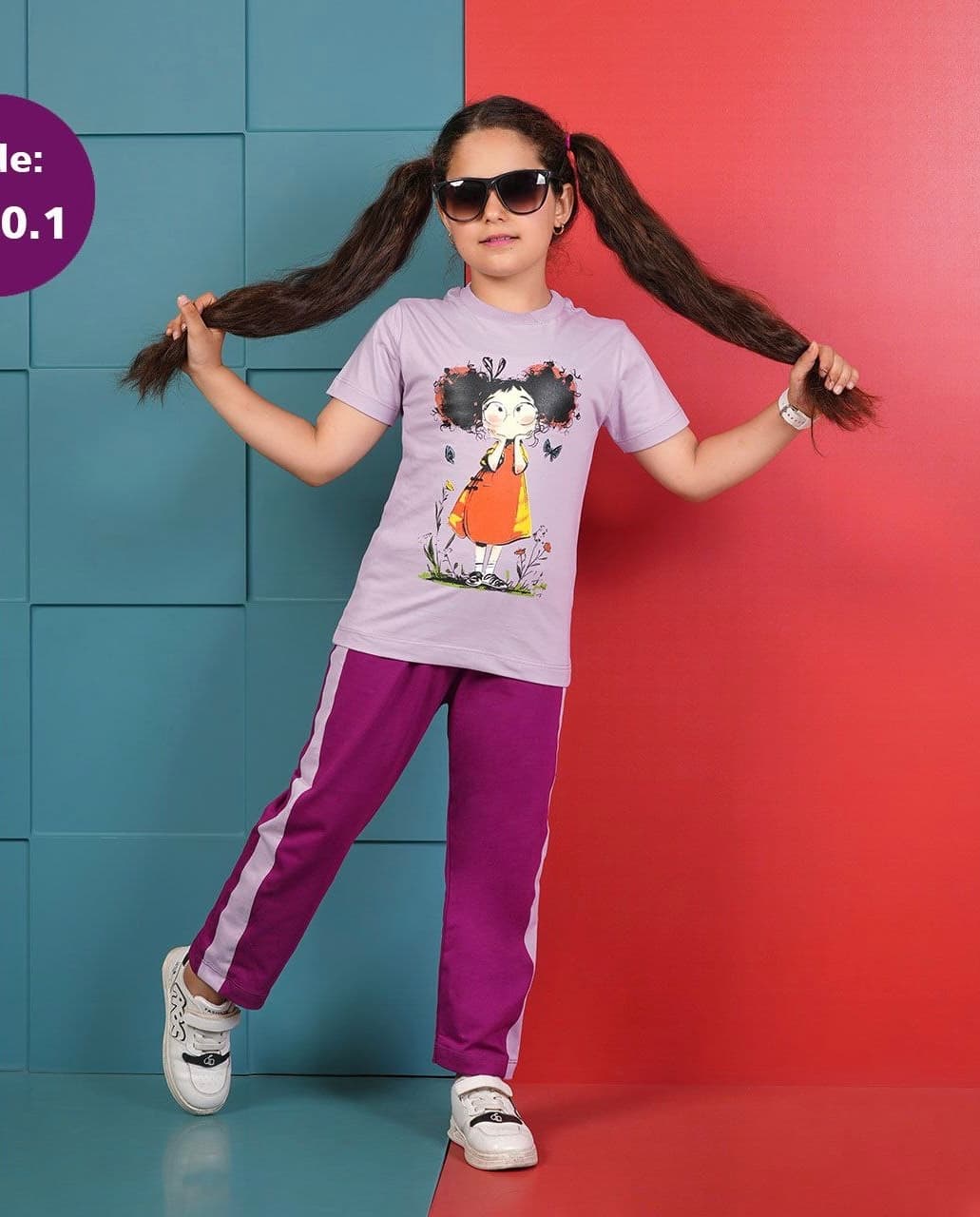ست تیشرت و شلوار دختر موفرفری کد ۱۱۶۰