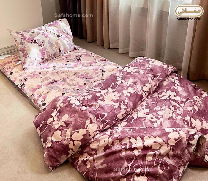 ست تشک مهمان 6 تکه با ست کامل ملحفه گل آبرنگی صورتی