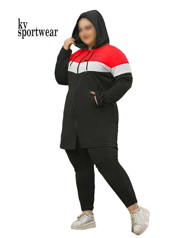 ست مانتو شلوار کلاهدار سایز بزرگ ورزشی زنانه دبل Nike کد 001