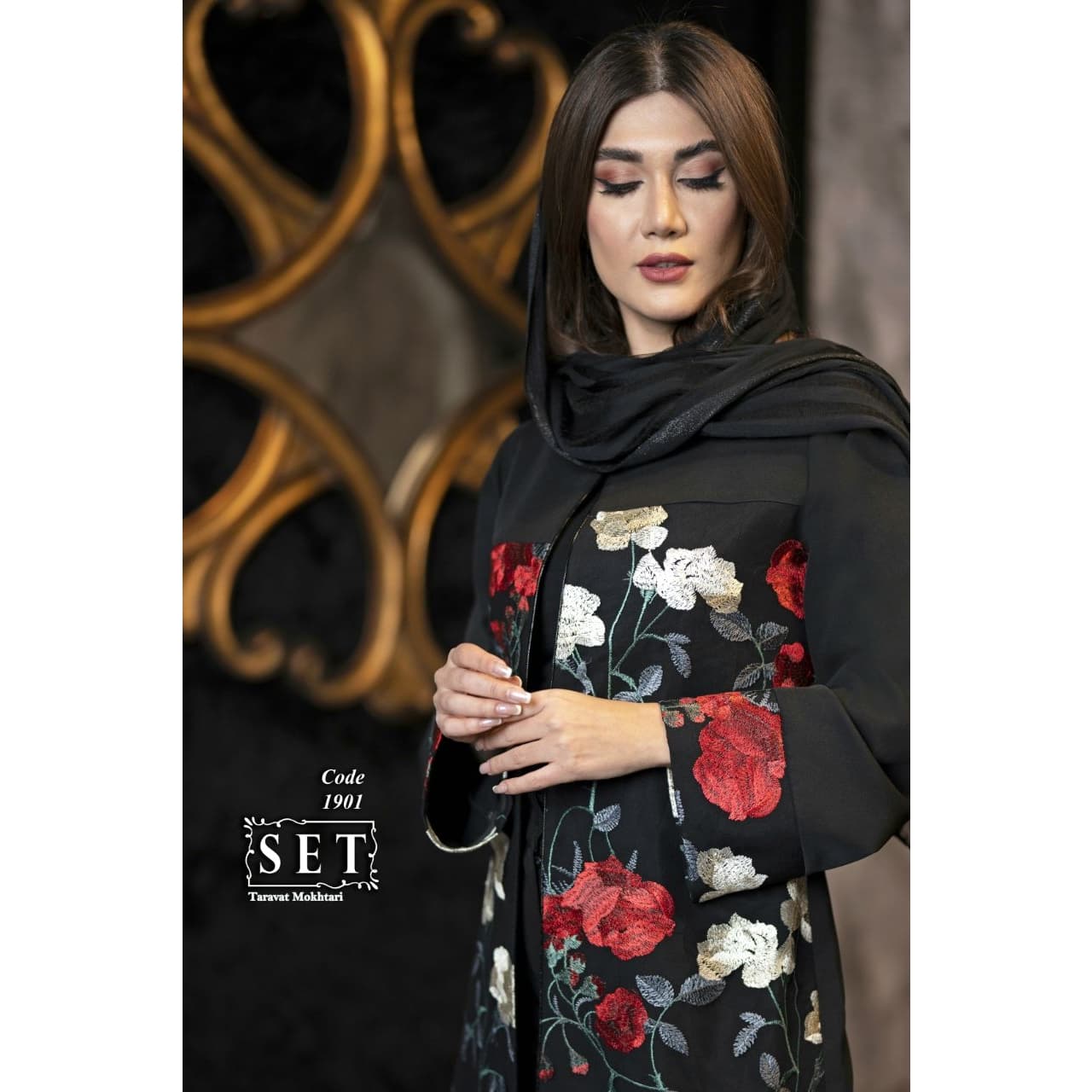 مانتو مجلسی گلدوزی رنگ مشکی مدل بهشت کد 1901 برند SET
